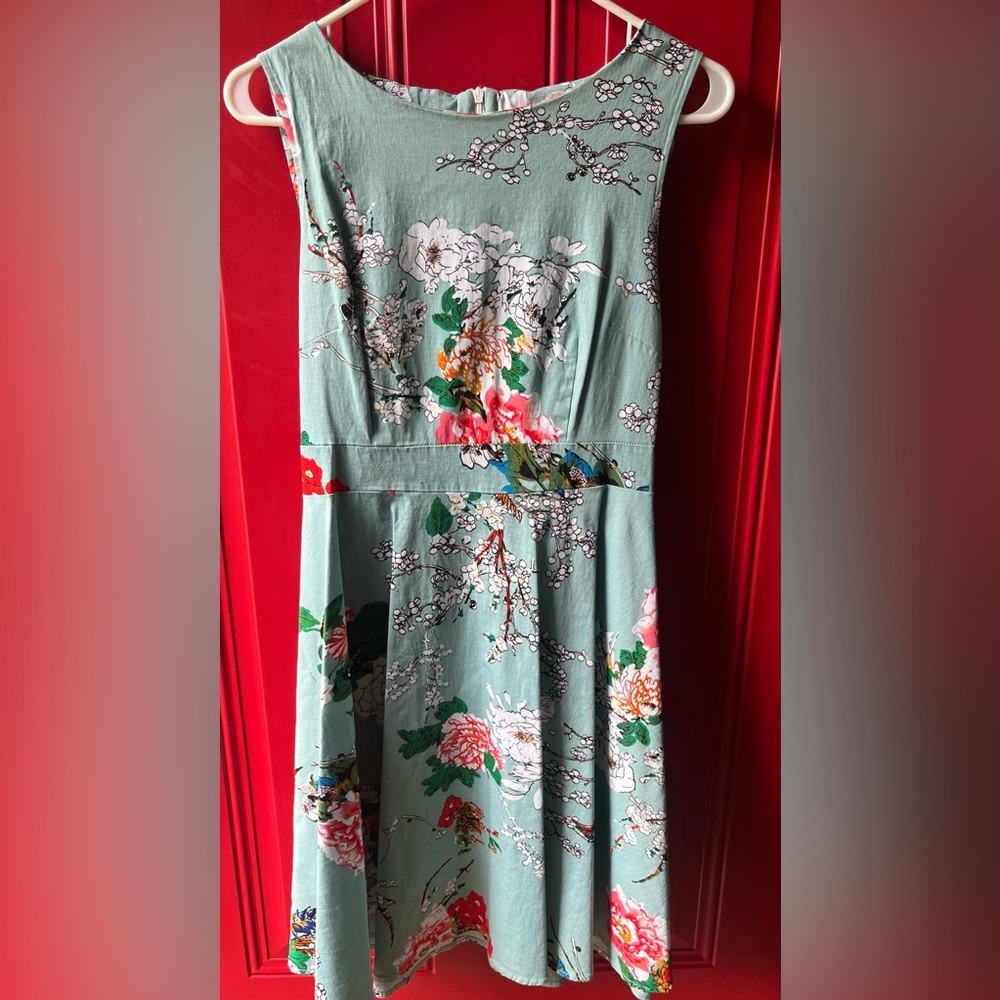 Acevog Floral Dress with Green and Red Accents